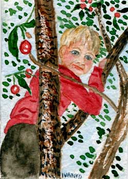 "Cherries At Grandma's" by Sue Ivanko, Bloomfield MI - Watercolor
